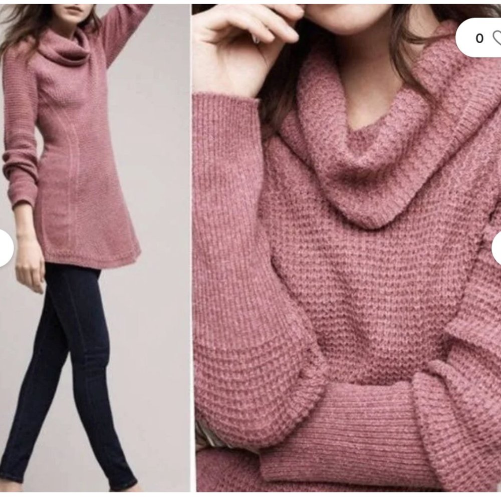 Anthropologie Cowl Neck Knit Tunic Sweater Mauve Pink